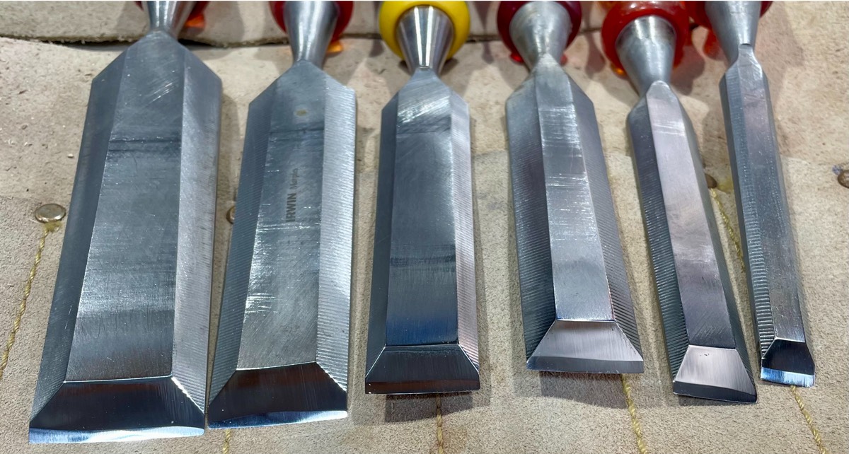 group of sharpened wood chisels